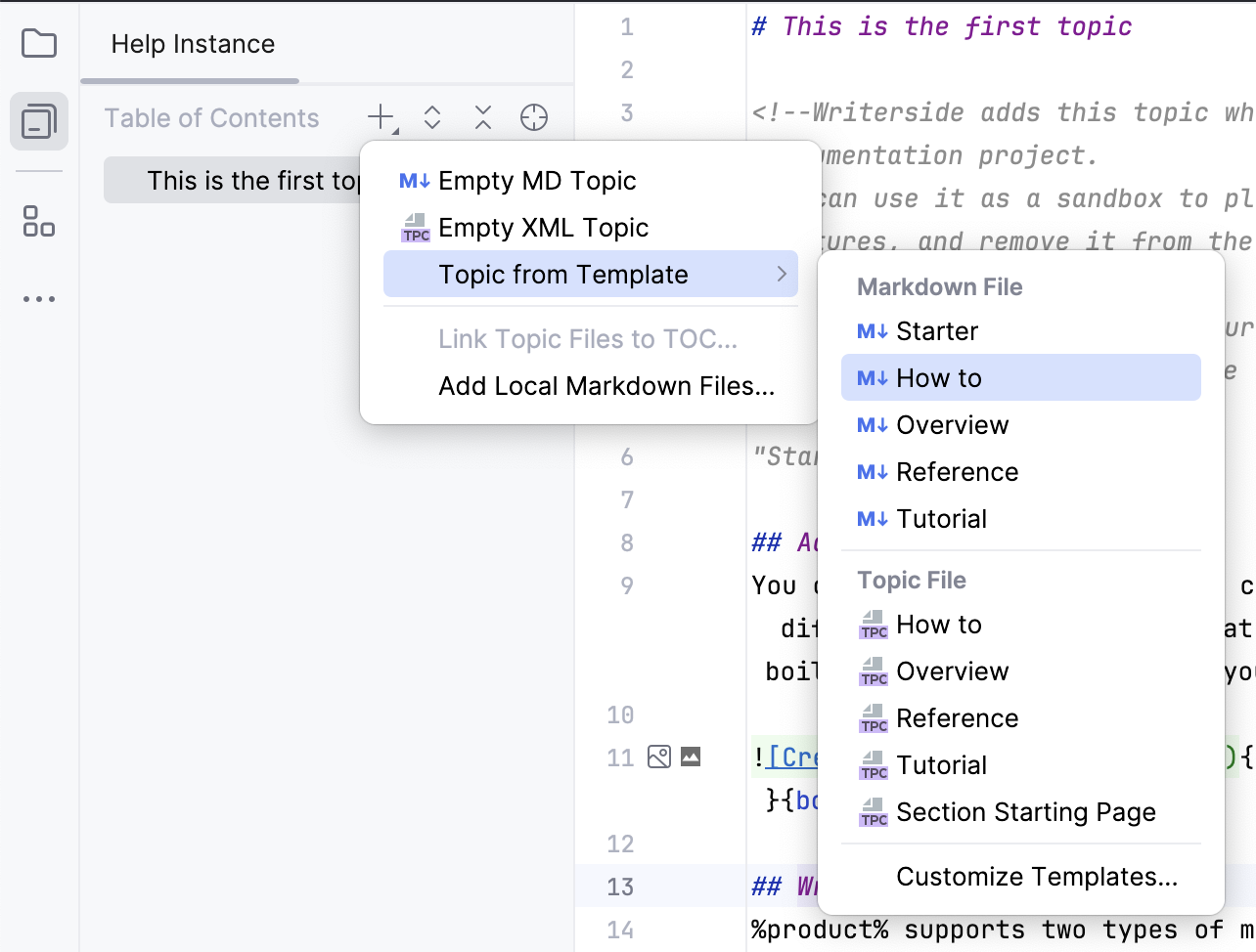 Create new topic options